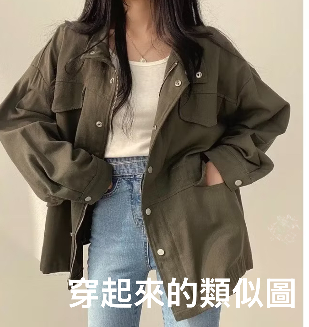 軍綠色帽子抽繩外套