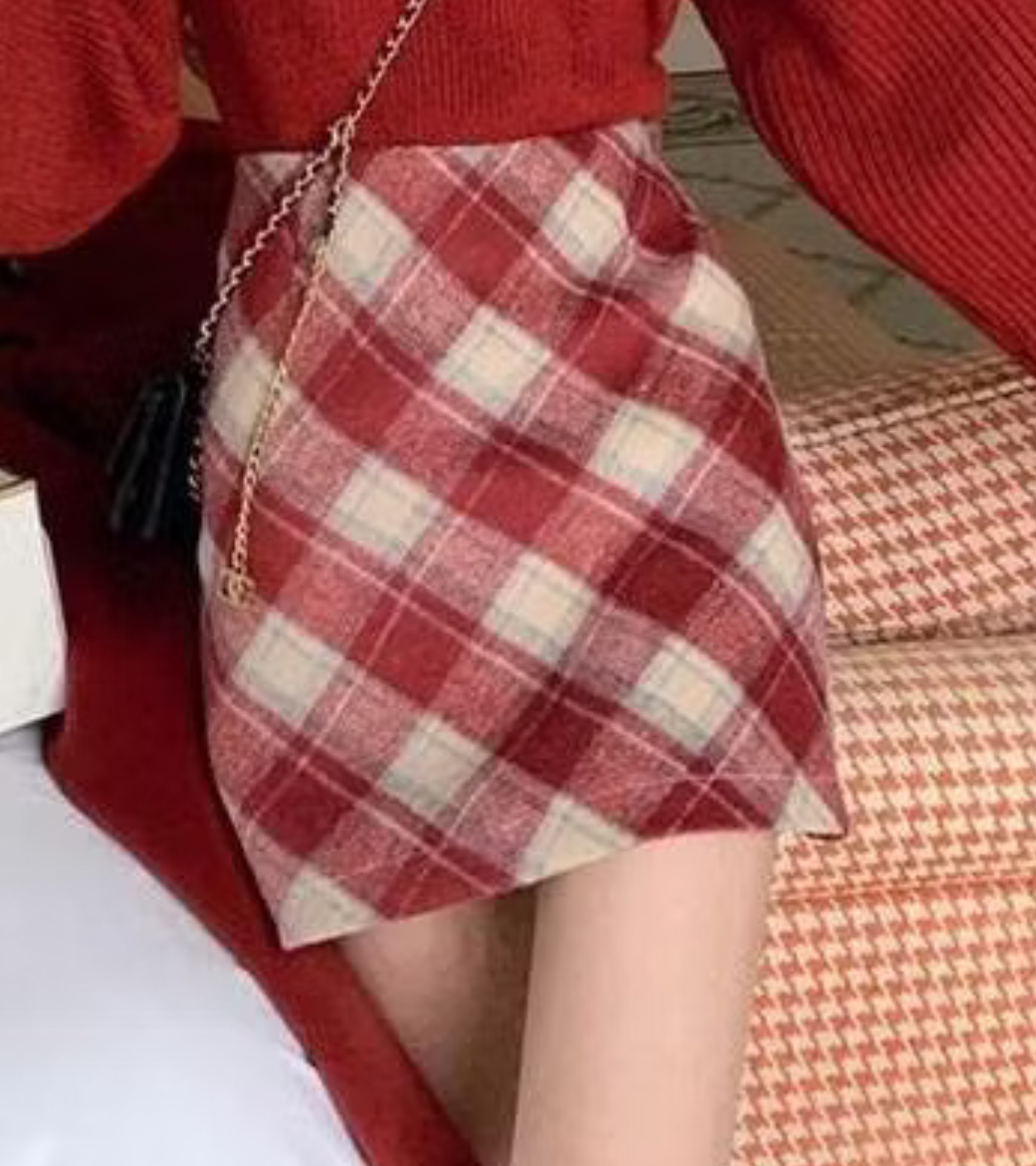 A字裙 紅色毛格子