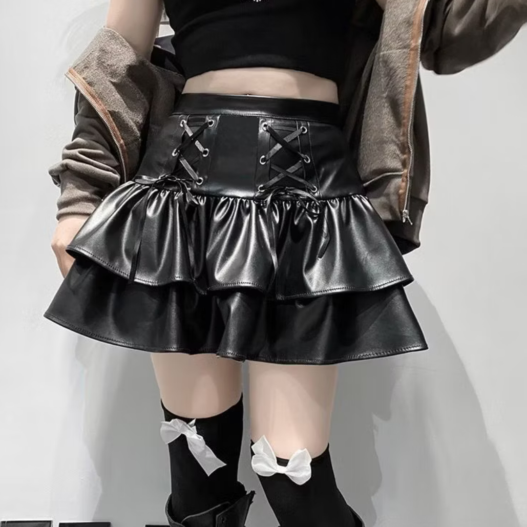 甜酷 辣妹風 皮裙 短裙 無內襯