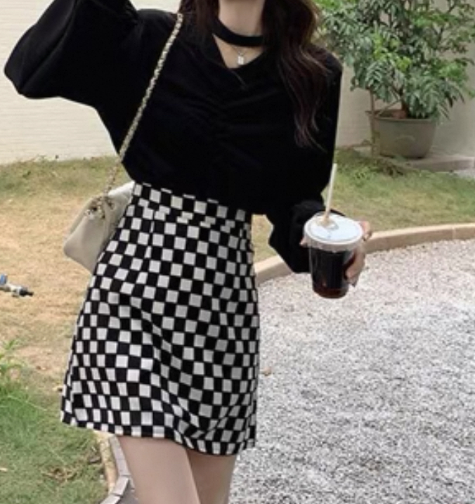 韓系A字裙 針織包臀 棋格半身裙