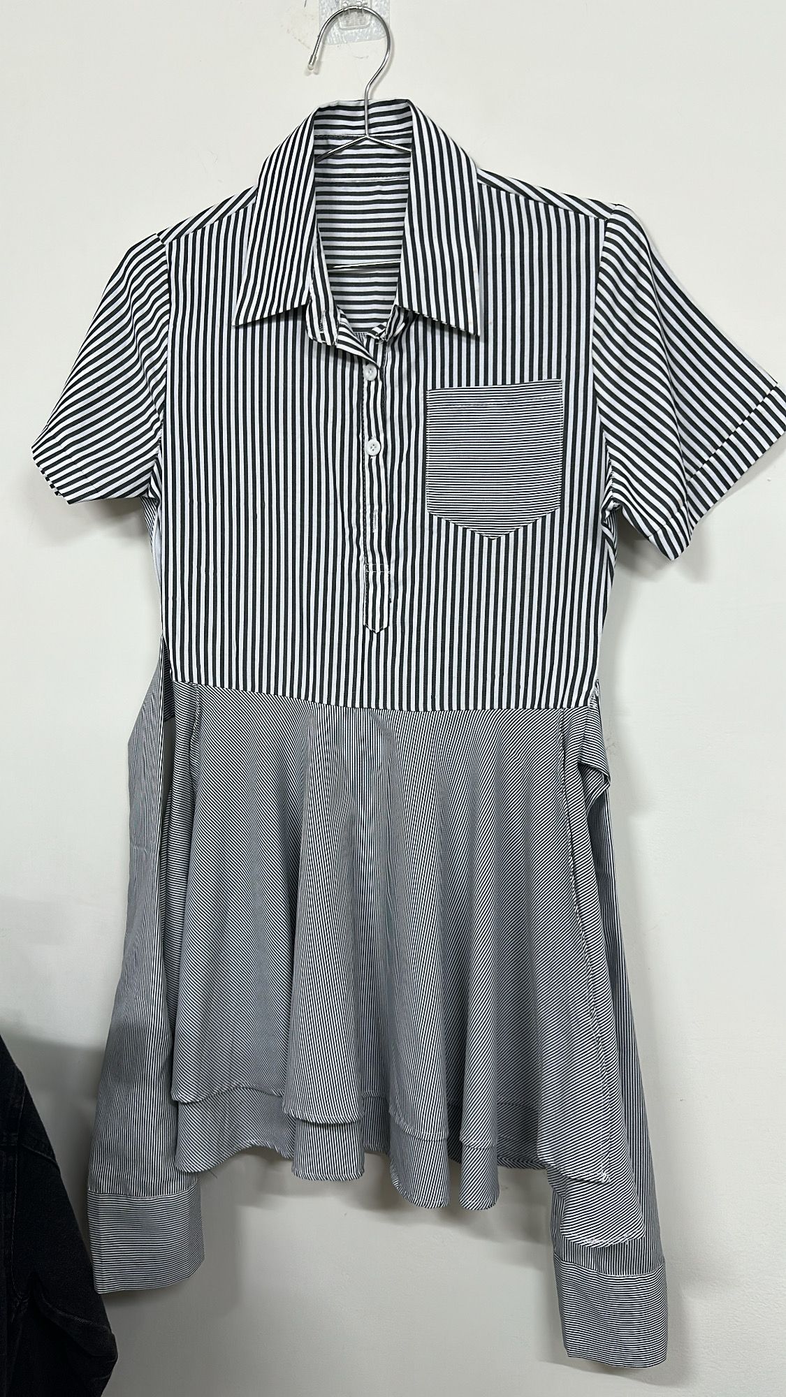 夏季條紋短袖連衣裙 襯衫款洋裝