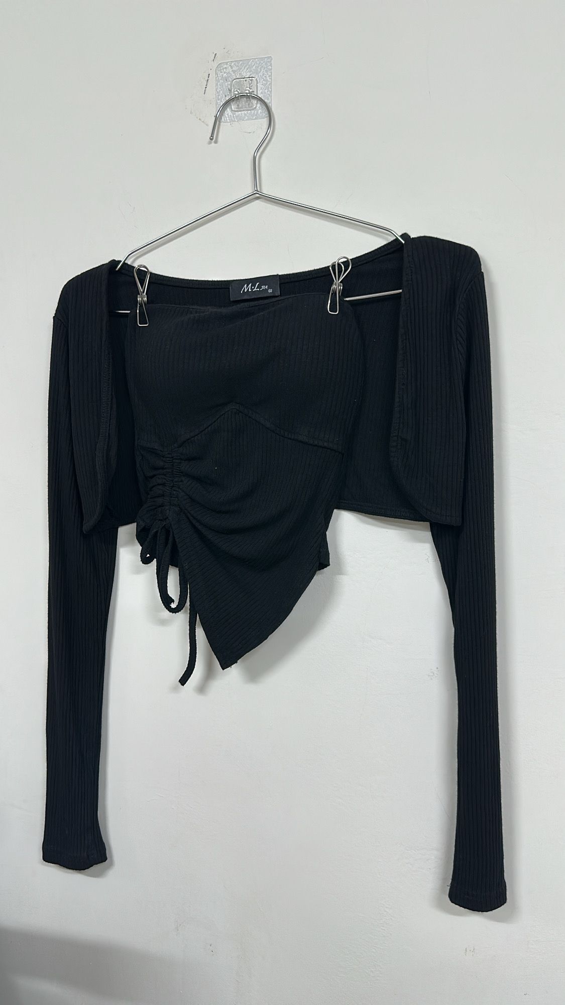 韓版兩件套 針織小外套 黑色辣妹設計感抹胸