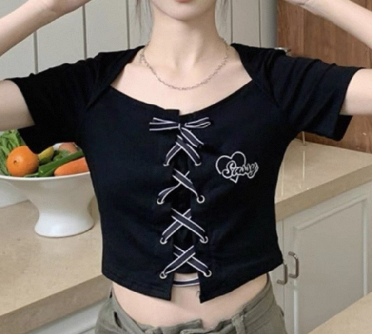 緞帶設計感 INS 短袖上衣