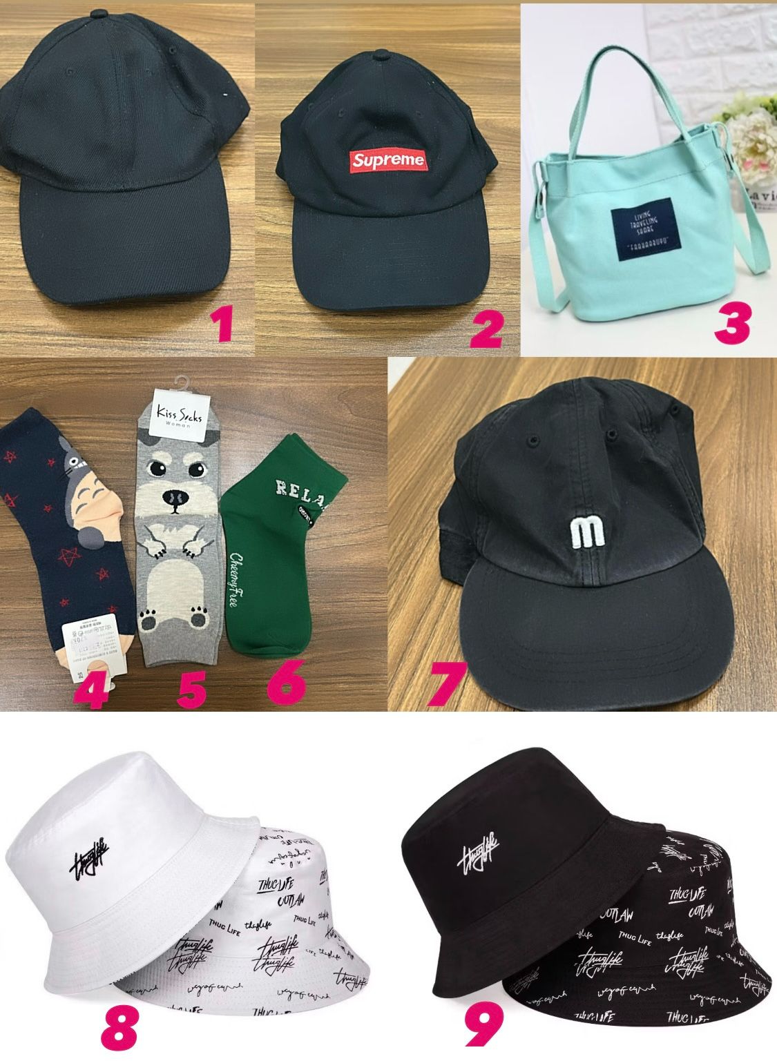 漁夫帽 棒球帽 造型襪子 小包包 均一價20  貝雷帽30