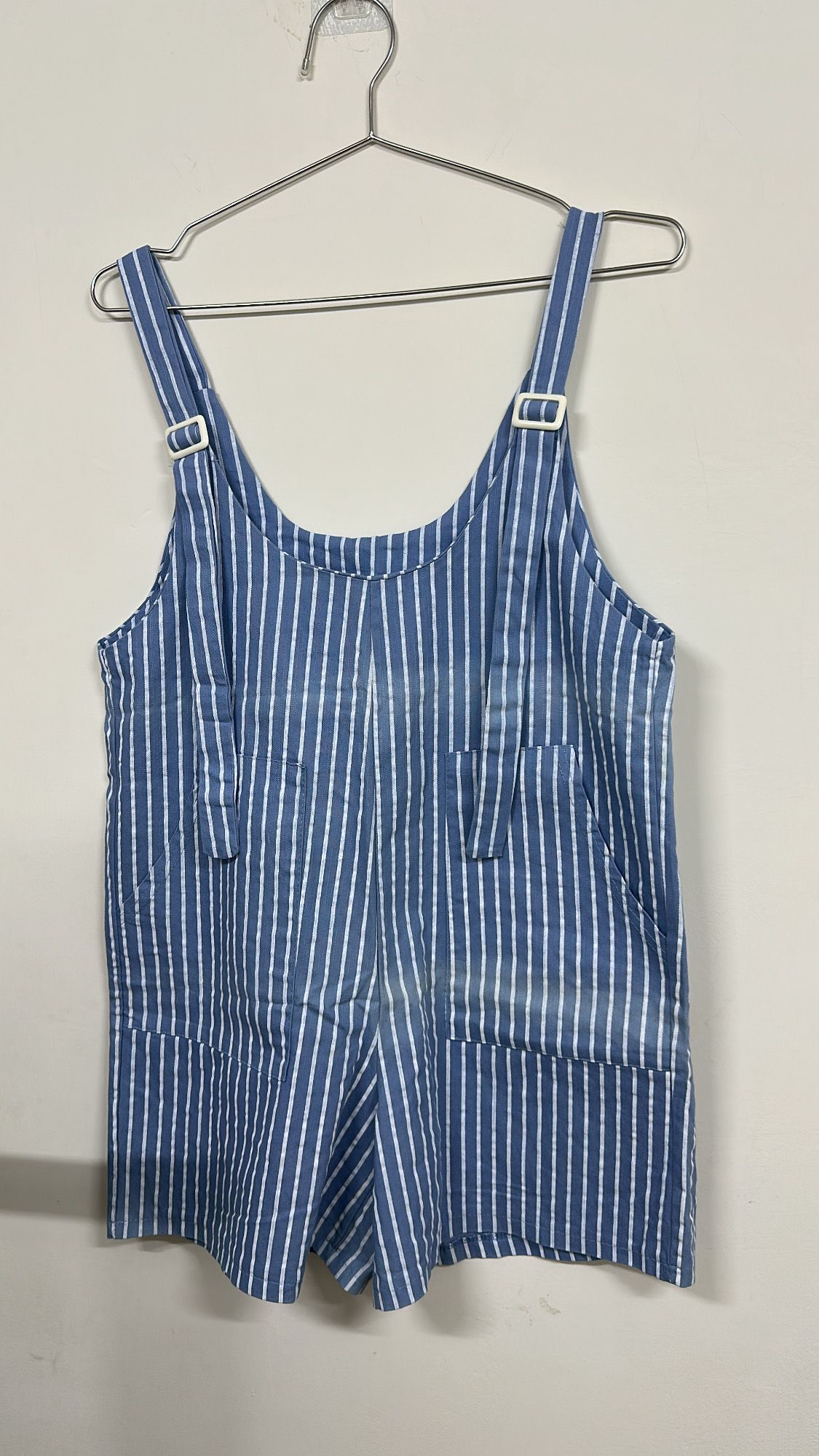 藍色條紋吊帶褲