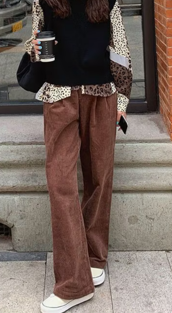 燈芯絨 顯瘦百搭 休閒春秋 寬鬆高腰 ins直筒褲