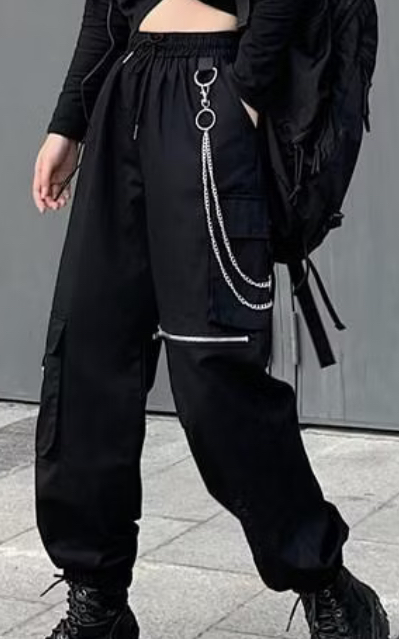 韓版 鍊條工裝褲