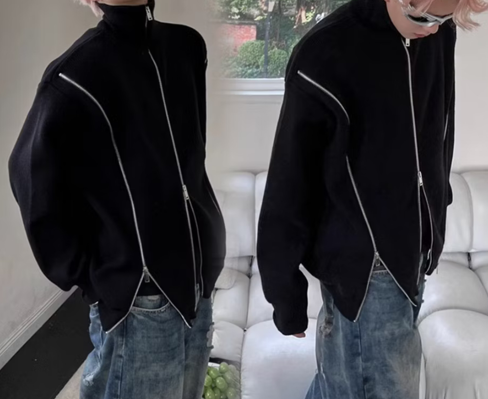 韓系 時尚男 拉鍊毛衣 灰色針織小外套