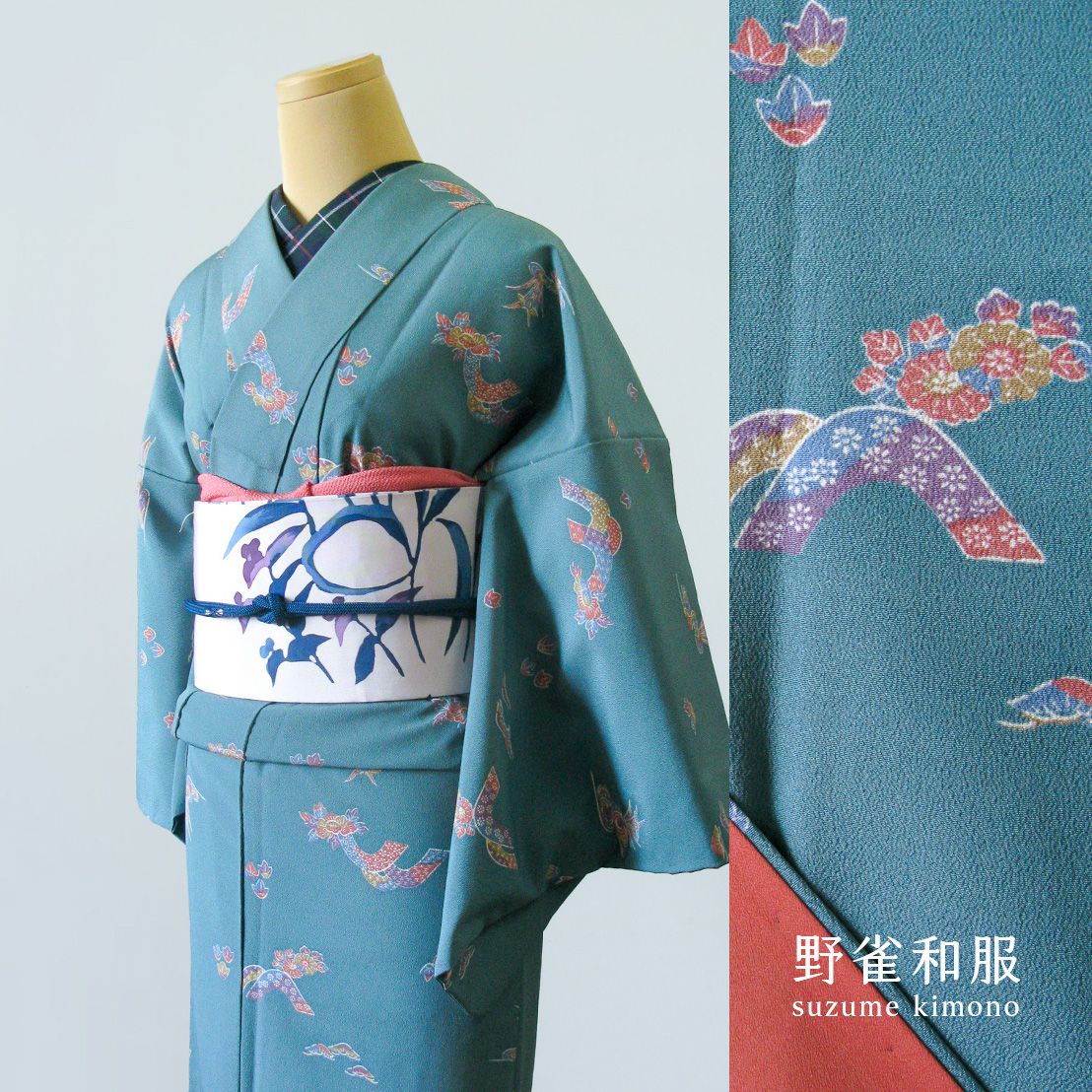 沖繩風景 | 小紋和服  [ 冬春雙層 衣長162 /裄長 66 ] 化纖ポリエステル