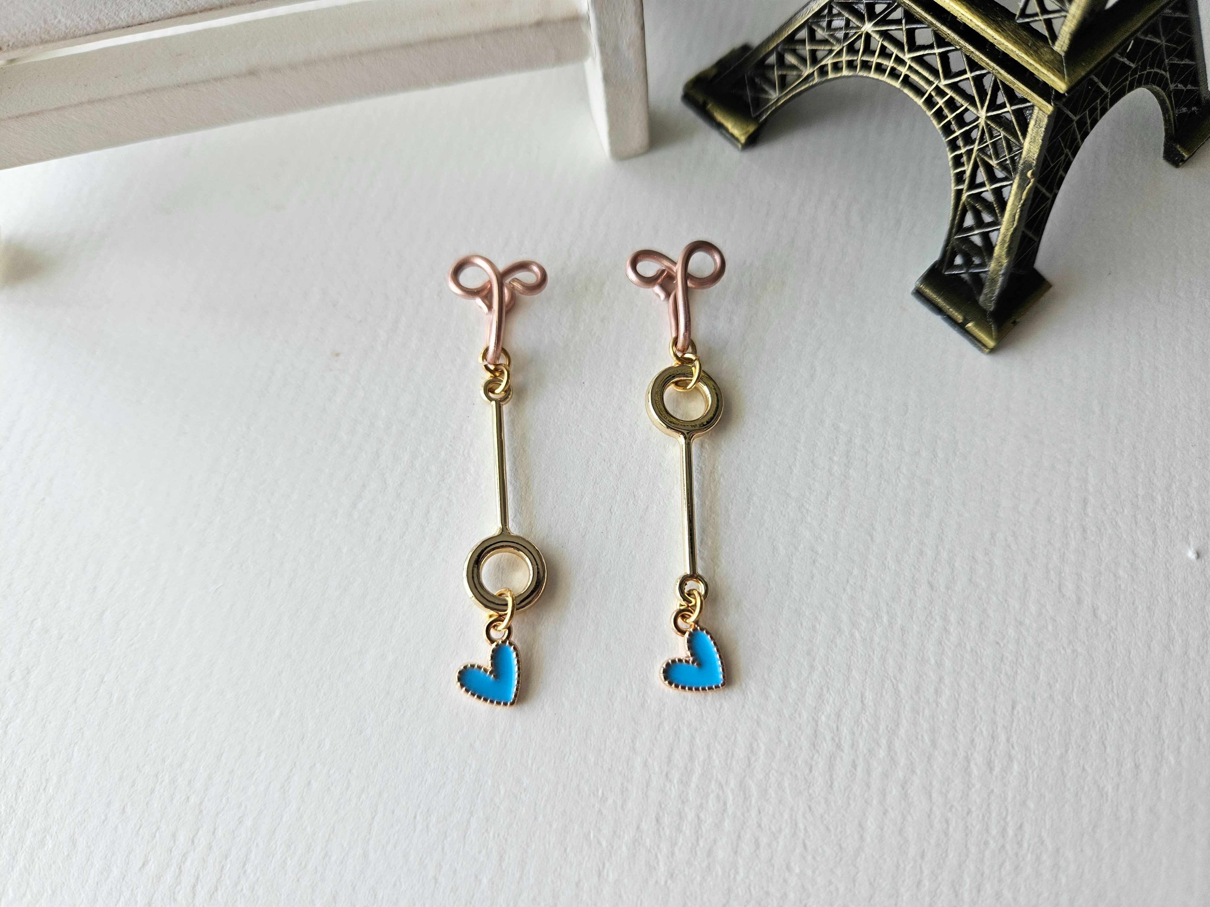 【鎖心】藍~無痛耳夾、夾式耳環、耳鉤~