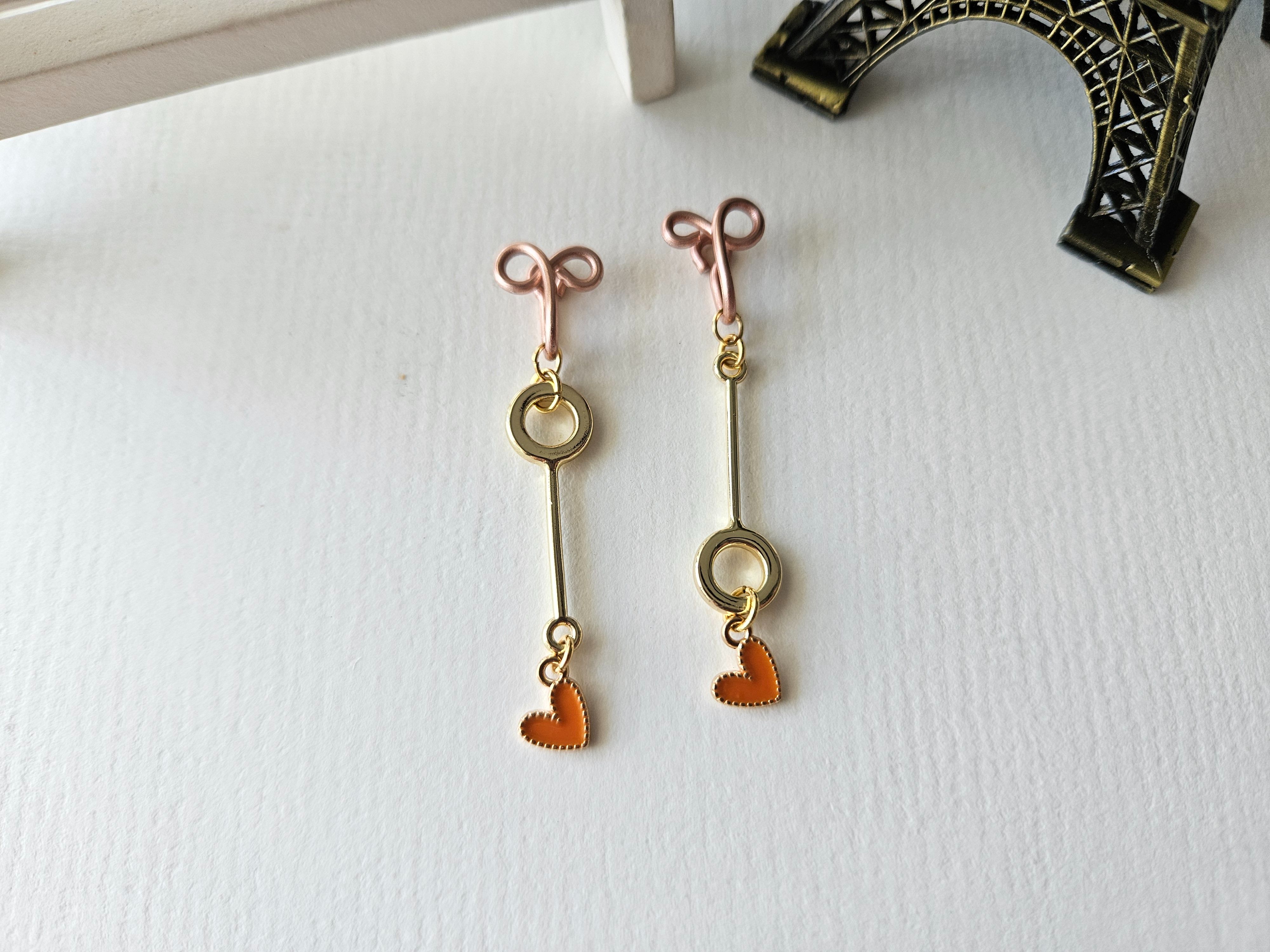 【鎖心】橘色~無痛耳夾、夾式耳環、耳鉤