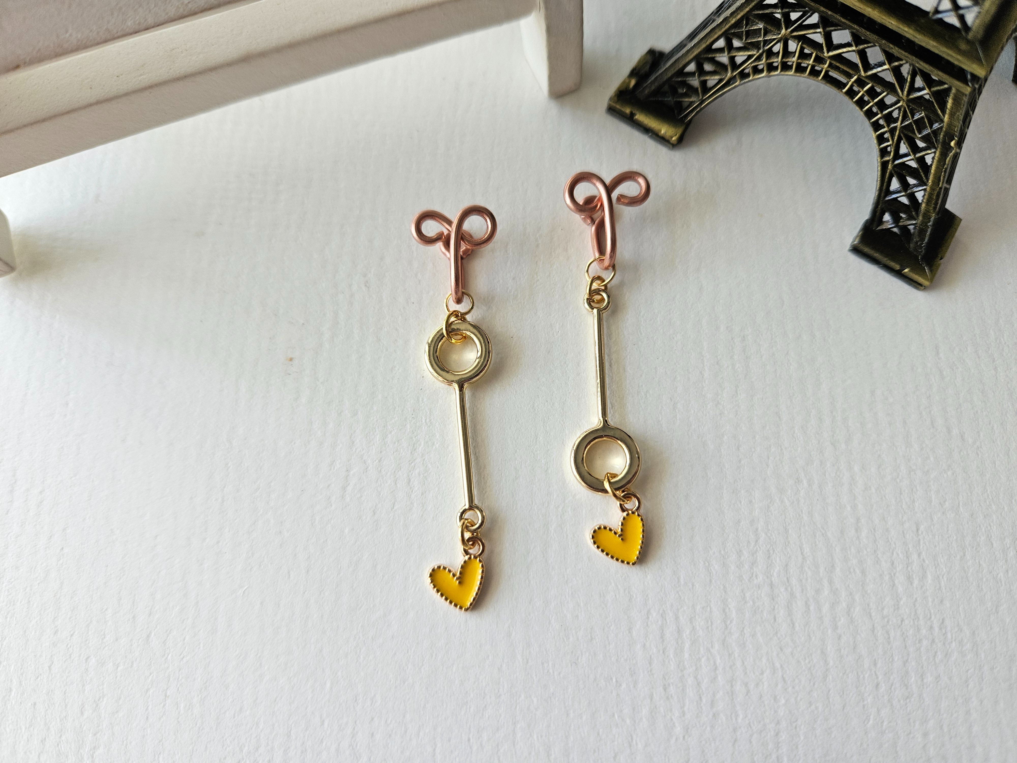 【鎖心】黃色~無痛耳夾、夾式耳環、耳鉤