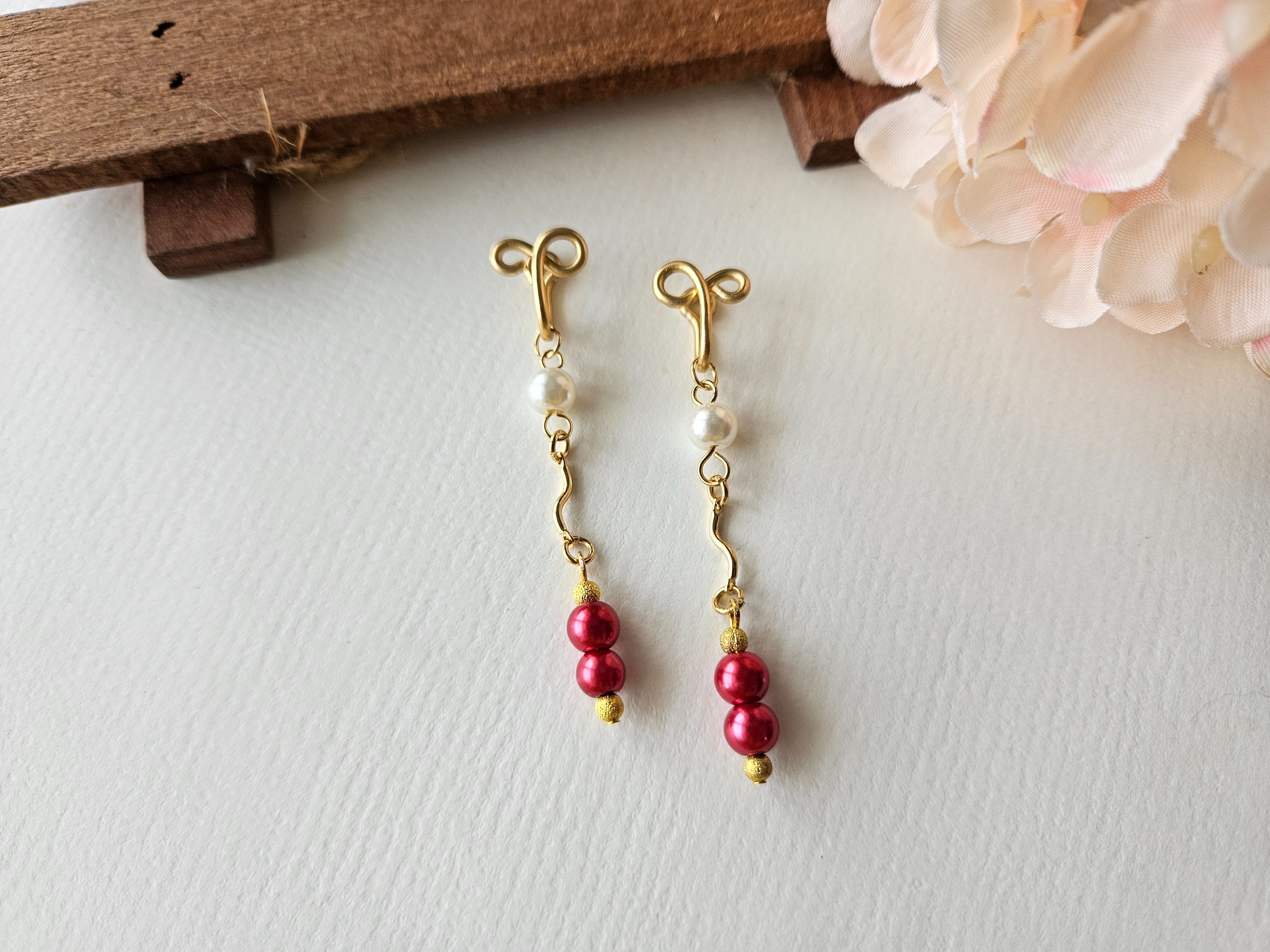 【情思】金款紅白~無痛耳夾、夾式耳環、耳鉤