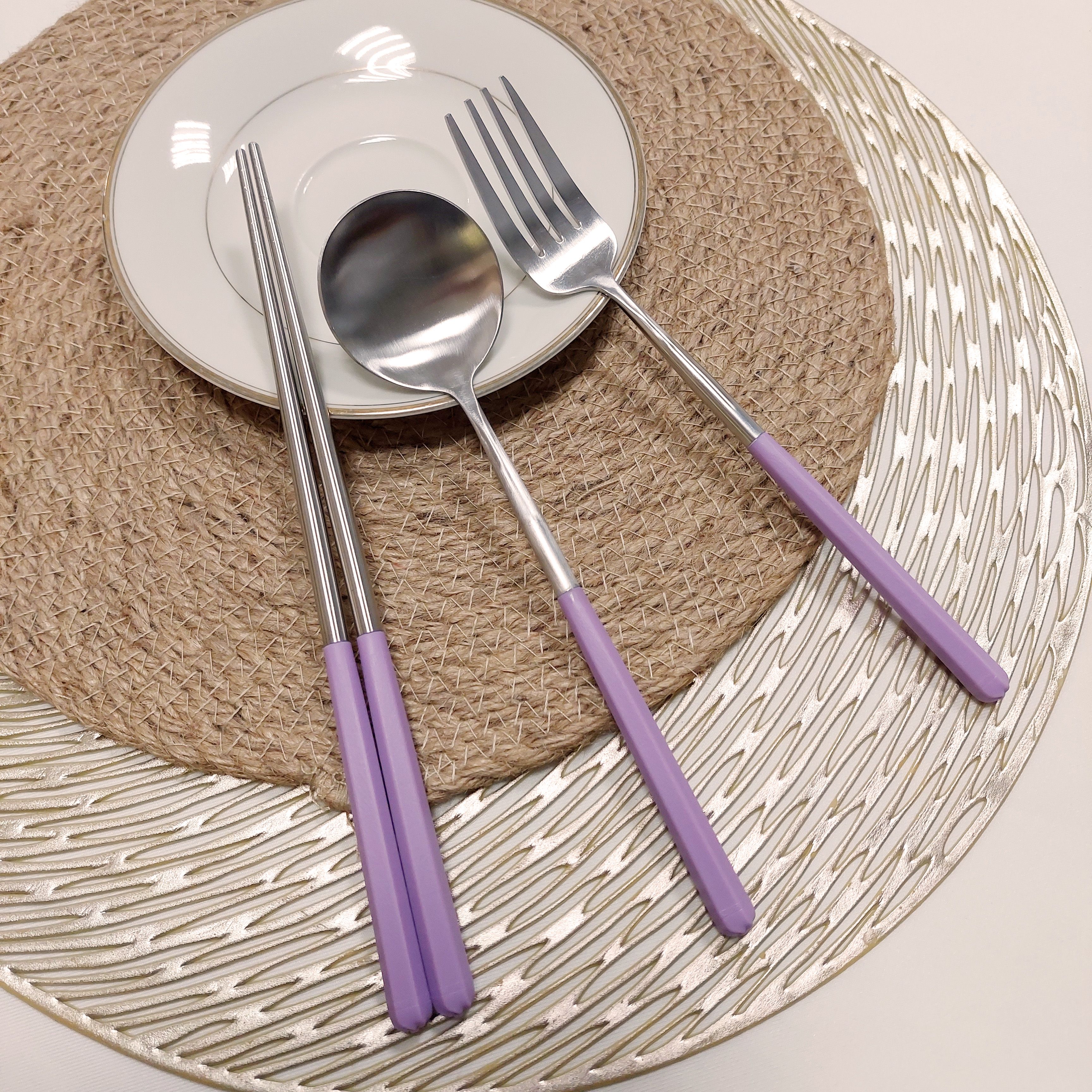 新品特價-夢幻紫-六角輕量餐具組（筷子+湯匙+叉子）