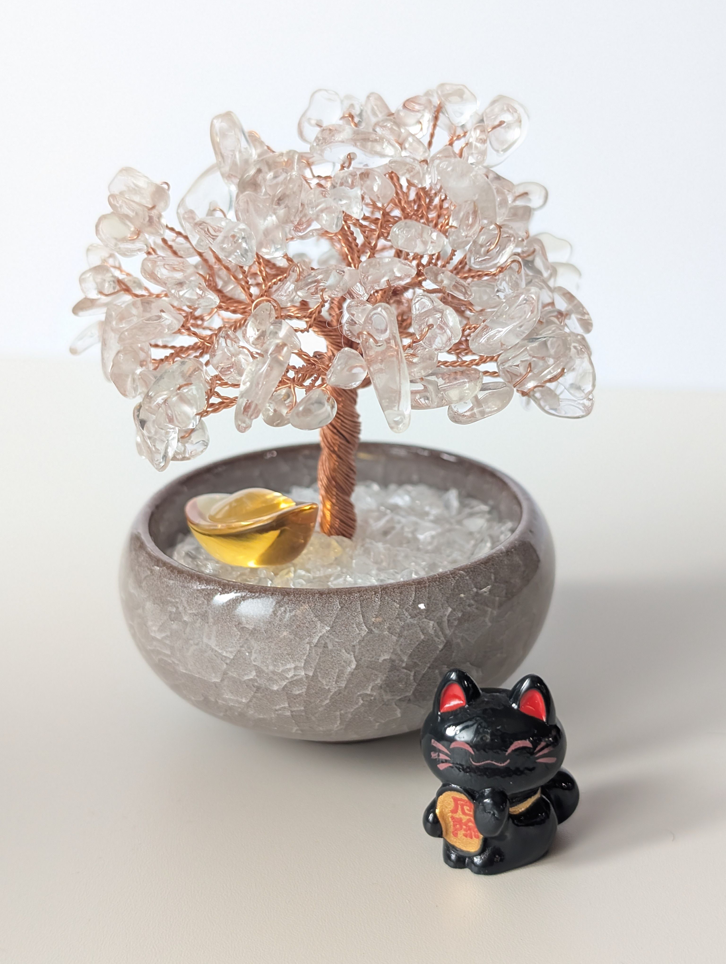 豐盛淨化白水晶樹+厄除黑貓