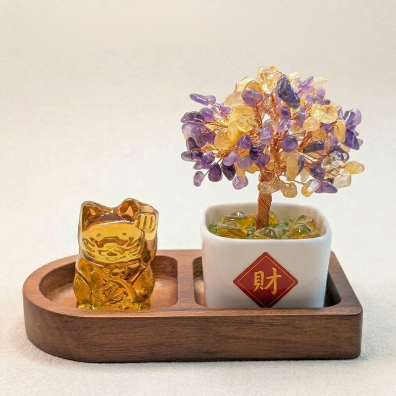 玄關套組 - 招財貓+紫金水晶樹