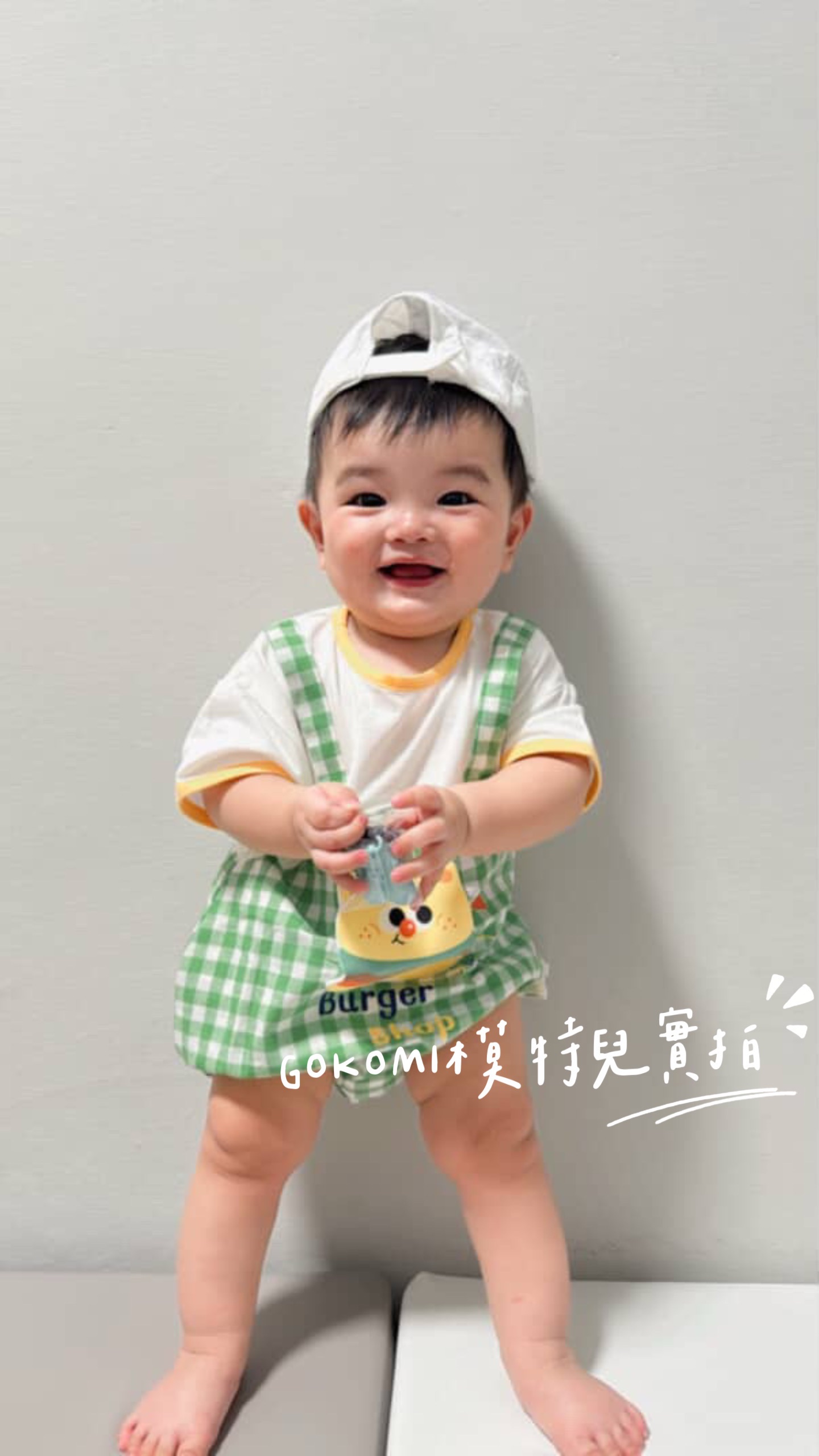 GOKOMI 小漢堡假兩件吊帶包屁衣