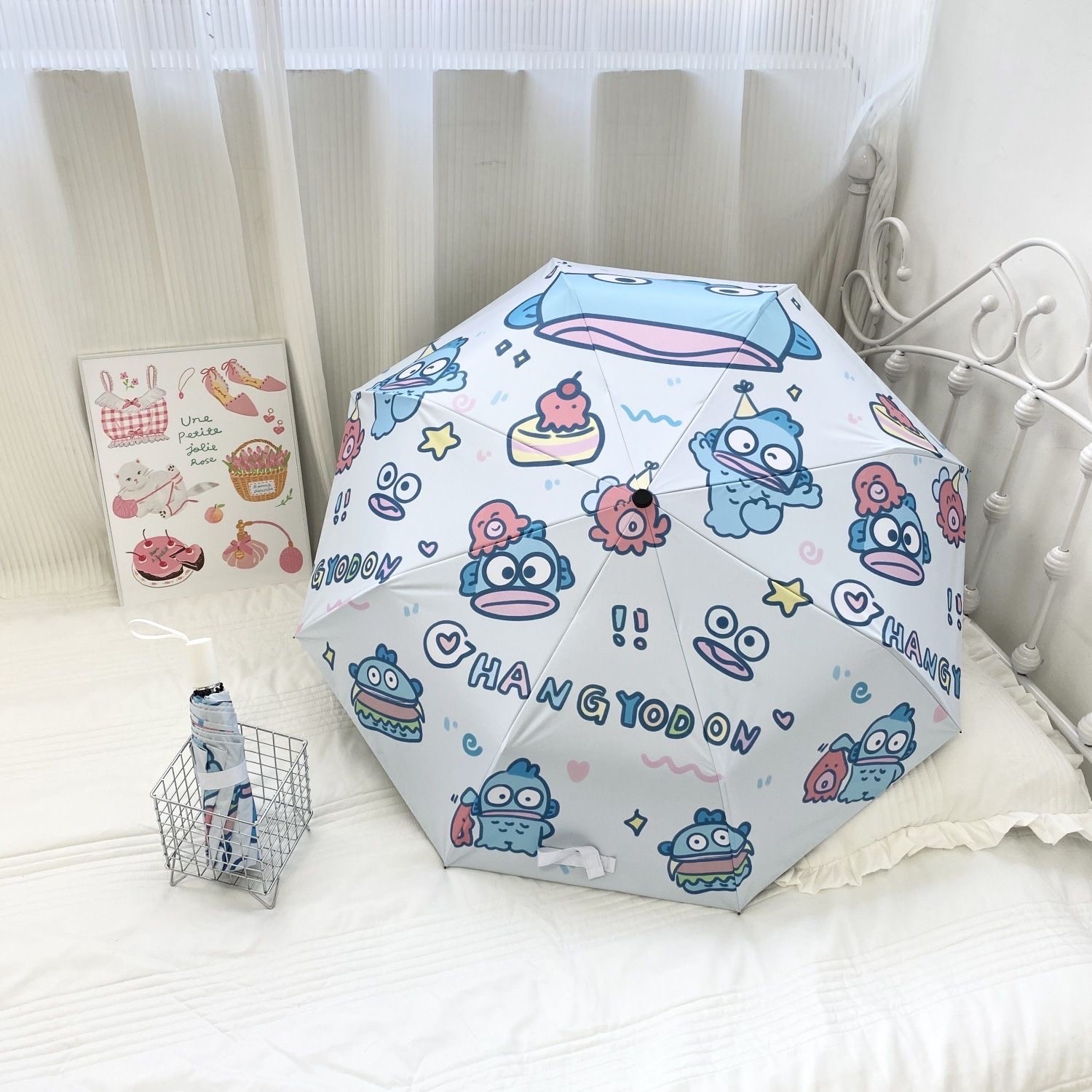 醜魚漢頓雨傘晴雨兩用全自動 可愛太陽傘黑膠折疊防曬紫外線遮陽傘