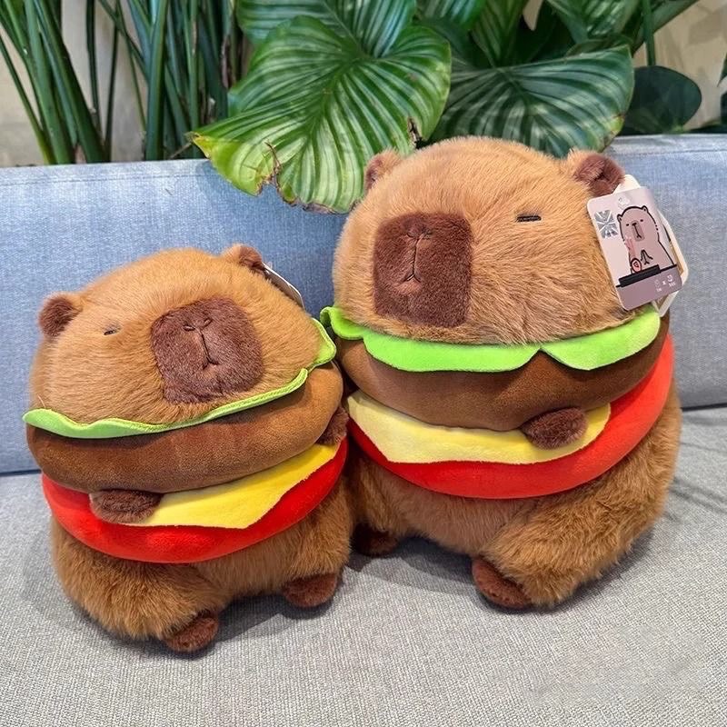 美拉德卡皮漢堡水豚玩偶豚鼠毛絨  玩具布娃娃可愛創意女孩生日禮物