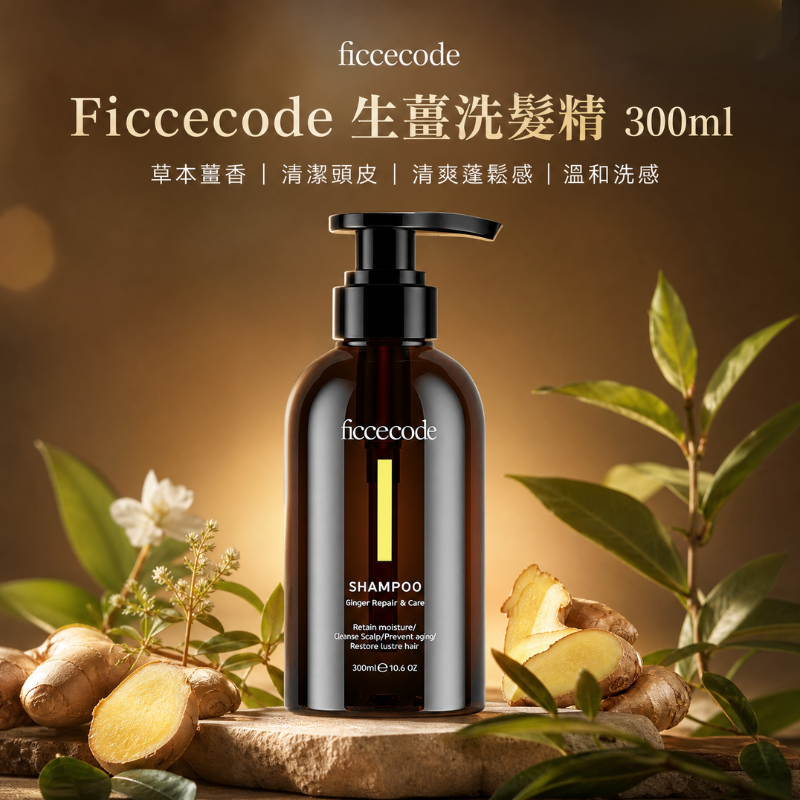 澳洲 Ficcecode 菲詩蔻 生薑洗髮精 300ml |  潔淨養護 強健髮根 舒緩頭皮 告別頭皮困擾