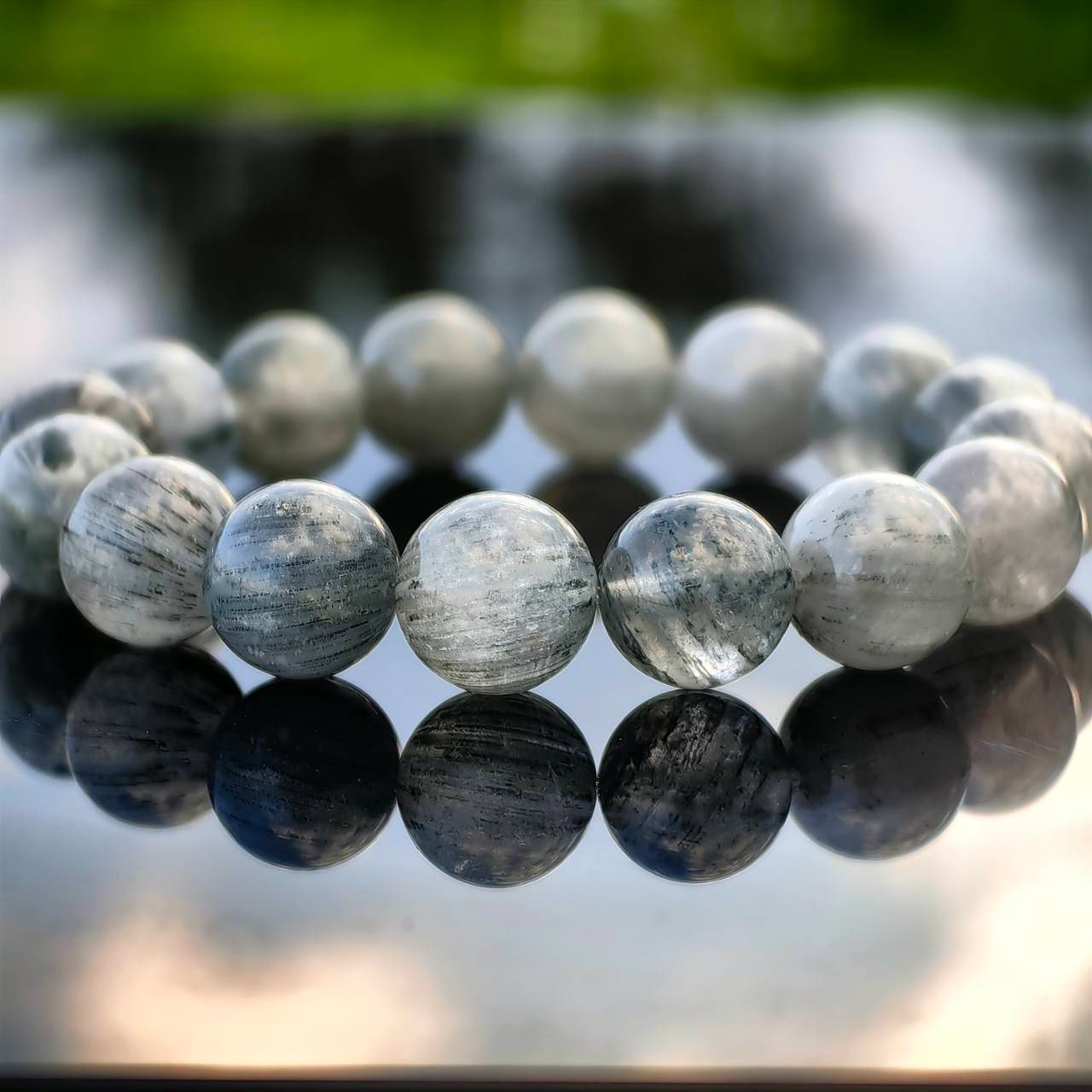 天然霧霾藍兔毛水晶手鍊 12.1mm 手圍17