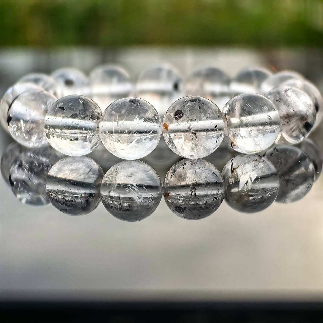 ╭＊一圖一物＊╮純天然黑閃靈鑽手鍊 12.2mm 水晶 手串