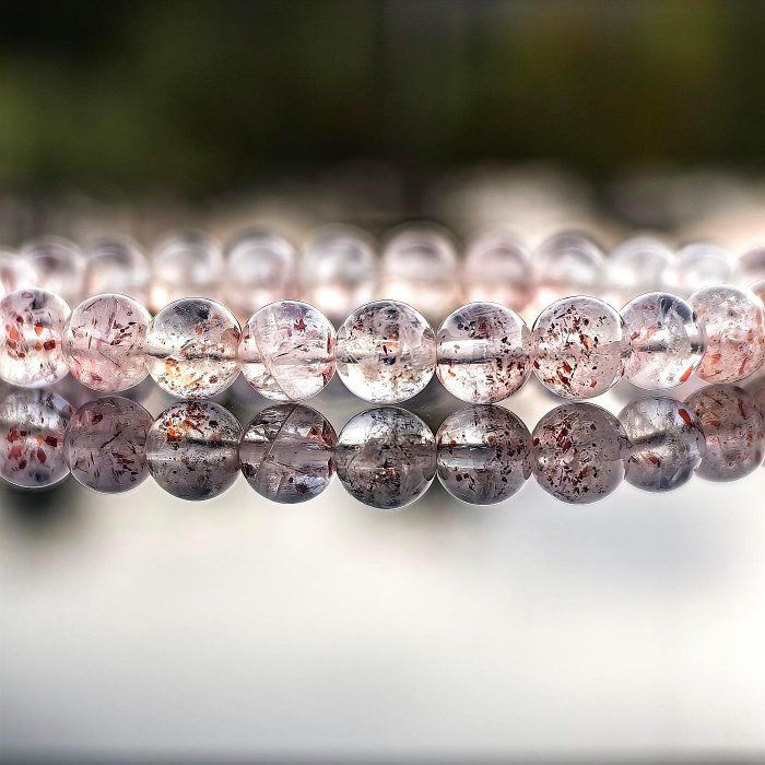 ╭＊一圖一物＊╮純天然金草莓超七水晶手鍊6.7mm 手圍15 手串 晶礦 帶一點棉