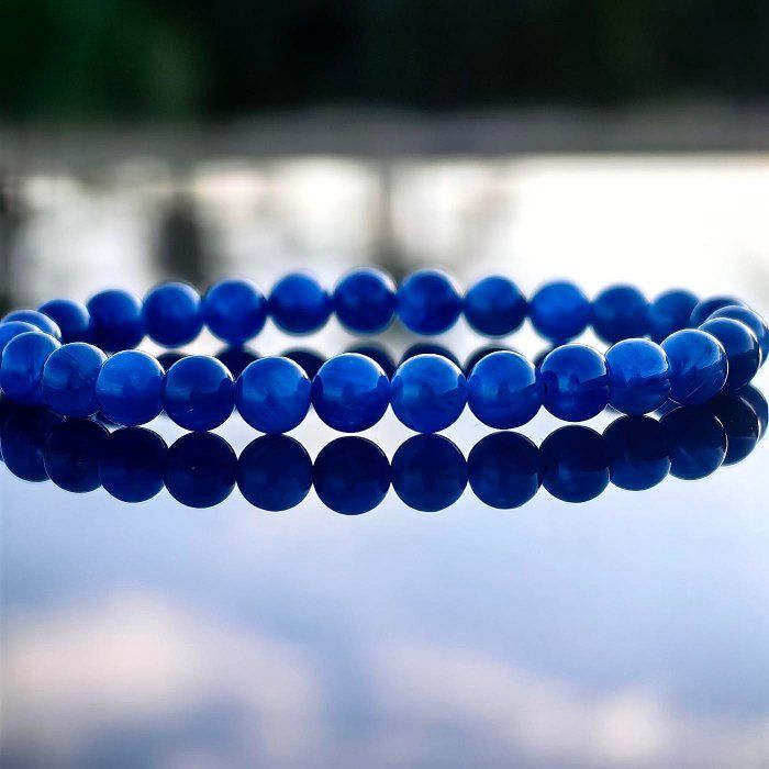 ╭＊一圖一物＊╮純天然高品貓眼藍晶石手鍊 6.7mm 手圍15 手串 水晶 晶礦 藍晶 手鏈