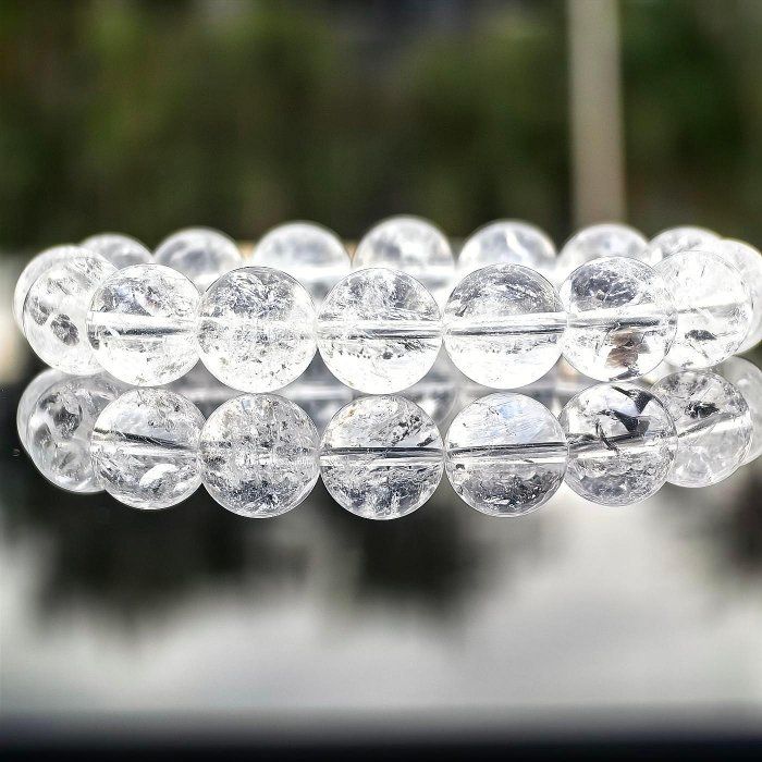 ╭＊穿越。冰魄＊╮天然白水晶手鍊 12.5mm 手圍17 手串 晶中晶 手鏈