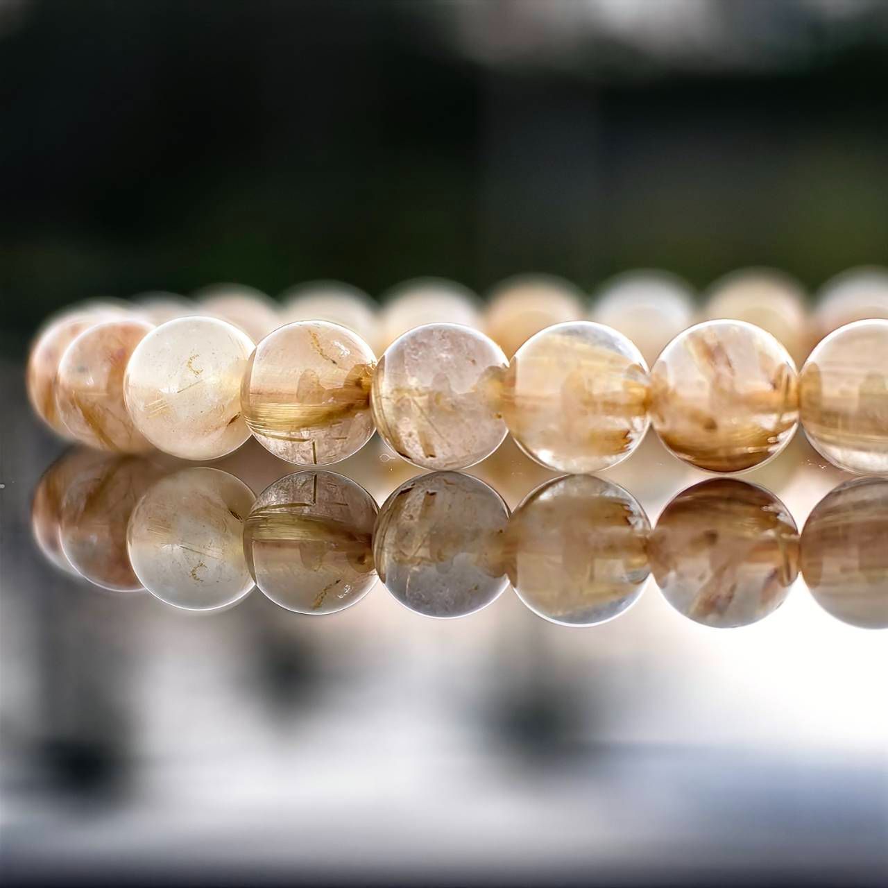 ╭＊鈦美＊╮純天然鈦晶水晶手鍊 6.3mm 手圍15招財 水晶 手串