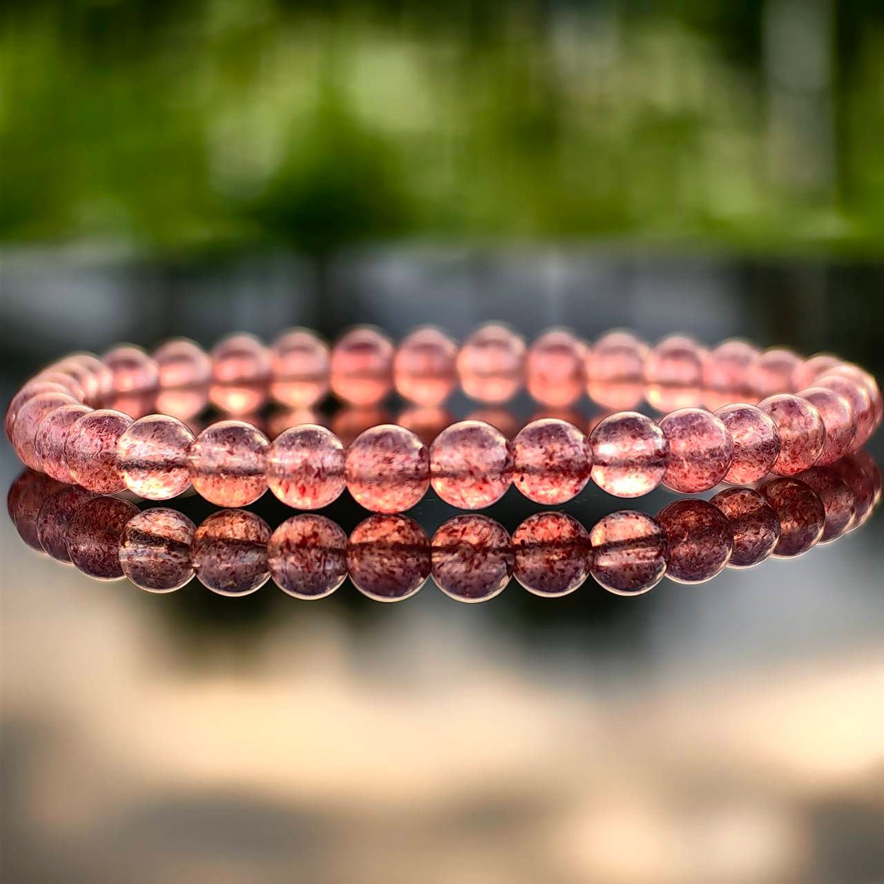 天然草莓晶手鍊5.7mm 手圍15 水晶 手串 招桃花 招愛情 小草莓