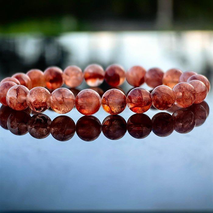 ╭＊落日餘暉＊╮天然紅膠花水晶手鍊8.2mm 手圍15可加大 手串 手環 水晶DIY 招財 增加人緣 紅膠花 膠花