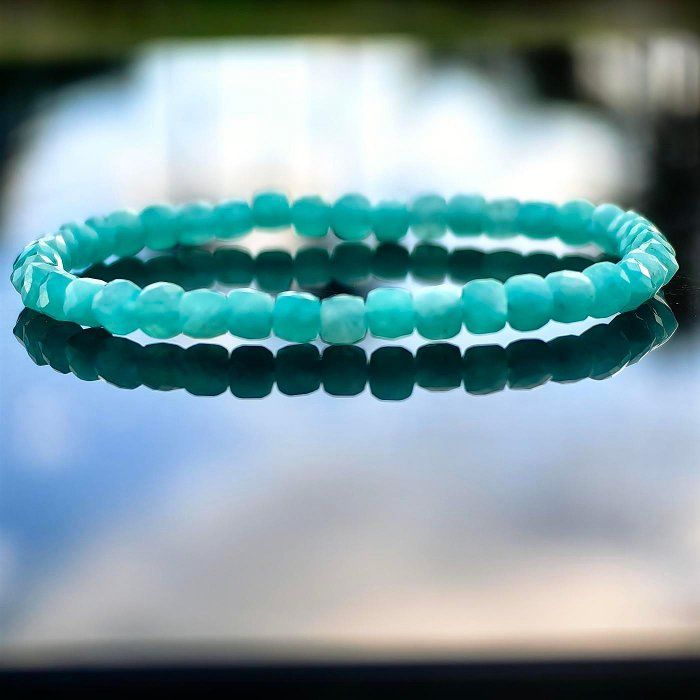 ╭＊希望＊╮純天然天河石鑽石方切水晶手鍊4.5mm 手圍15 薄荷綠 清甜 希望之石 手串