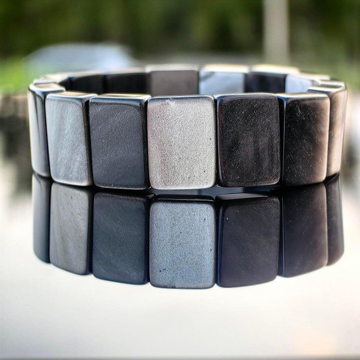 ╭＊一圖一物＊╮天然銀曜石手排 20mm 手圍17 水晶 手串 礦石 手鍊 曜石