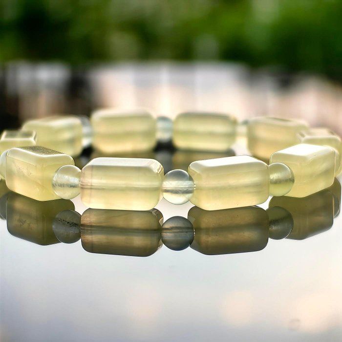 ╭＊一圖一物＊╮天然瑩石長方切手鍊 8 x 13.8mm 手圍16.5 手串 水晶 復古復刻