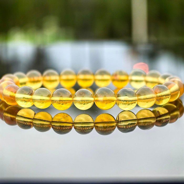 ╭＊藍珀＊╮天然蜜蠟藍珀手鍊 7.2mm 手圍16 天然有機寶石 水晶