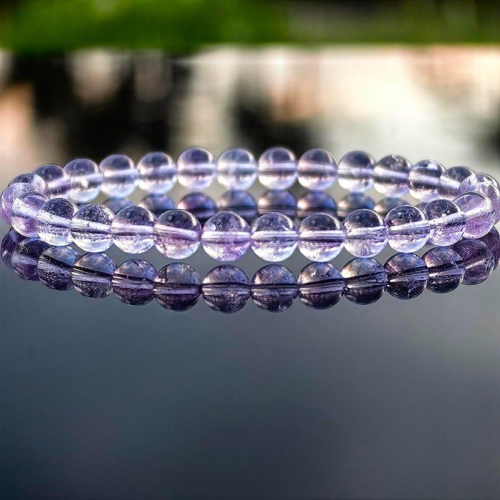 ╭＊穿越。永凝＊╮天然紫水晶手鍊 6.5mm手圍15 玻璃體 無棉 微冰裂 手圍15 手串 紫晶 水晶 晶礦