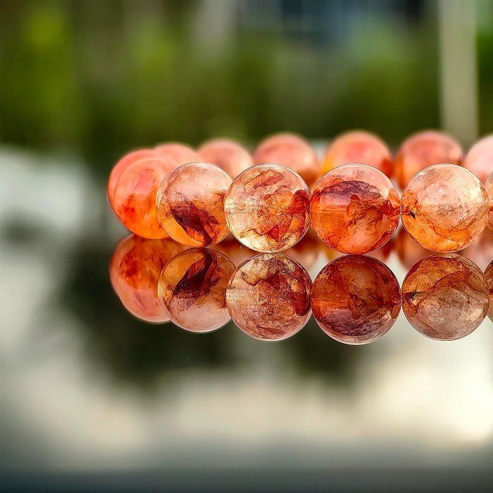 ╭＊落日餘暉＊╮天然紅膠花水晶手鍊11.2mm 手圍16.5 可加大 手串 手環 招財 增加人緣 紅膠花 膠花