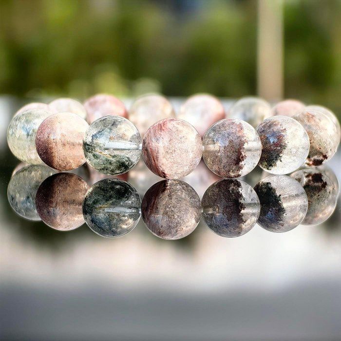 ╭＊穿越。小主H＊╮天然幽靈手鍊 12.4mm 手圍16 水晶 彩幽靈 綠幽靈 招正財 招事業 手串 紅幽靈 黃幽靈