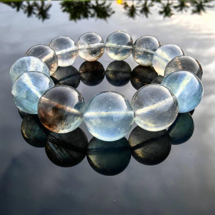 ╭＊穿越。深淵＊╮天然魔鬼海藍寶手鍊 14.5mm 手圍16 手串 晶礦 水晶