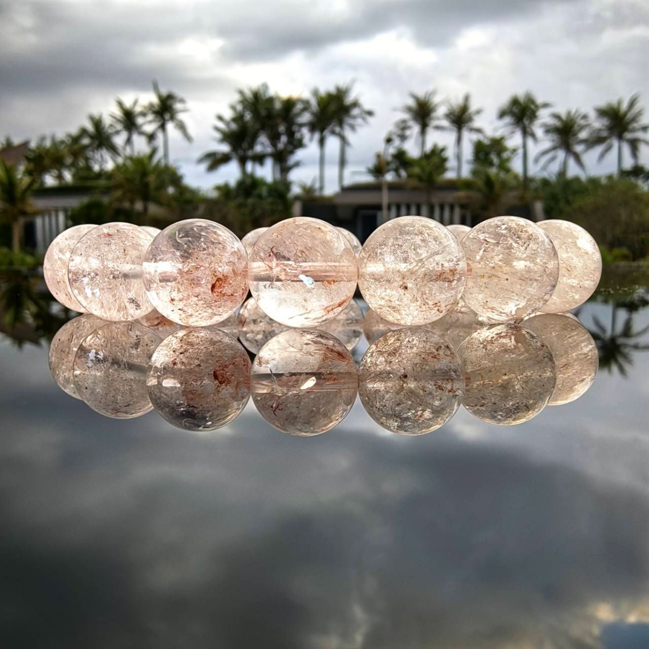 ╭＊一圖一物＊╮天然桃粉膚色膠花12.5mm 水晶 手圍17 粉色