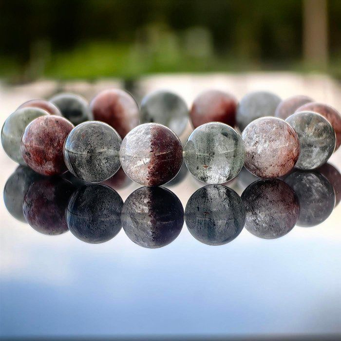 ╭＊穿越。小主J＊╮天然幽靈手鍊 13.1mm 手圍17 水晶 彩幽靈 綠幽靈 招正財 招事業 手串 紅幽靈 黃幽靈