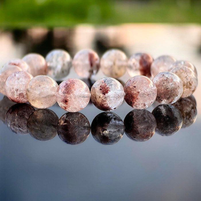 ╭＊穿越。小主E＊╮天然幽靈手鍊 11.6mm 手圍16 水晶 彩幽靈 綠幽靈 招正財 招事業 手串 紅幽靈