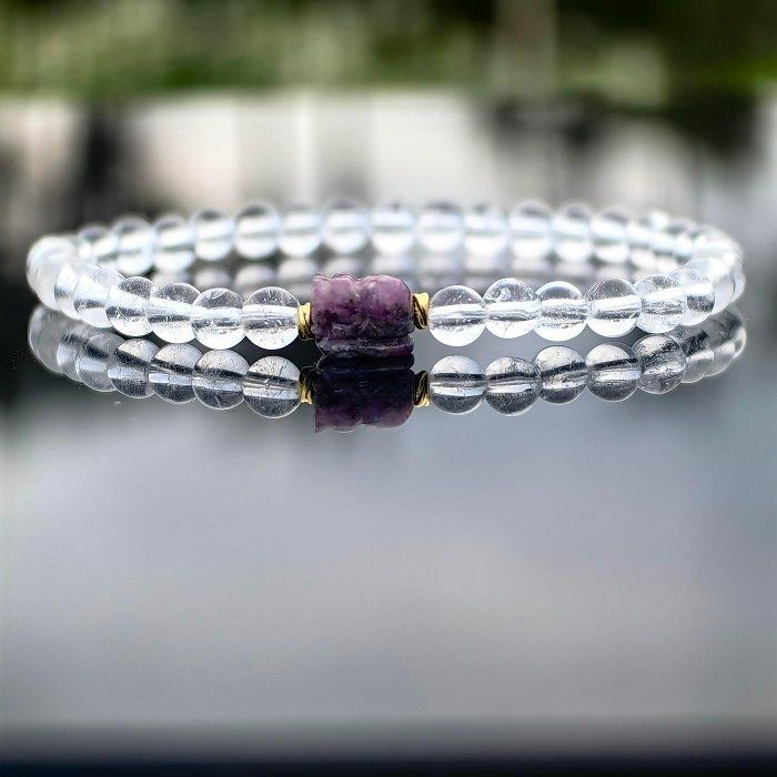 ╭＊穿越＊╮天然白水晶+舒俱萊貔貅手鍊 4.8mm 手圍16 手串 晶中晶