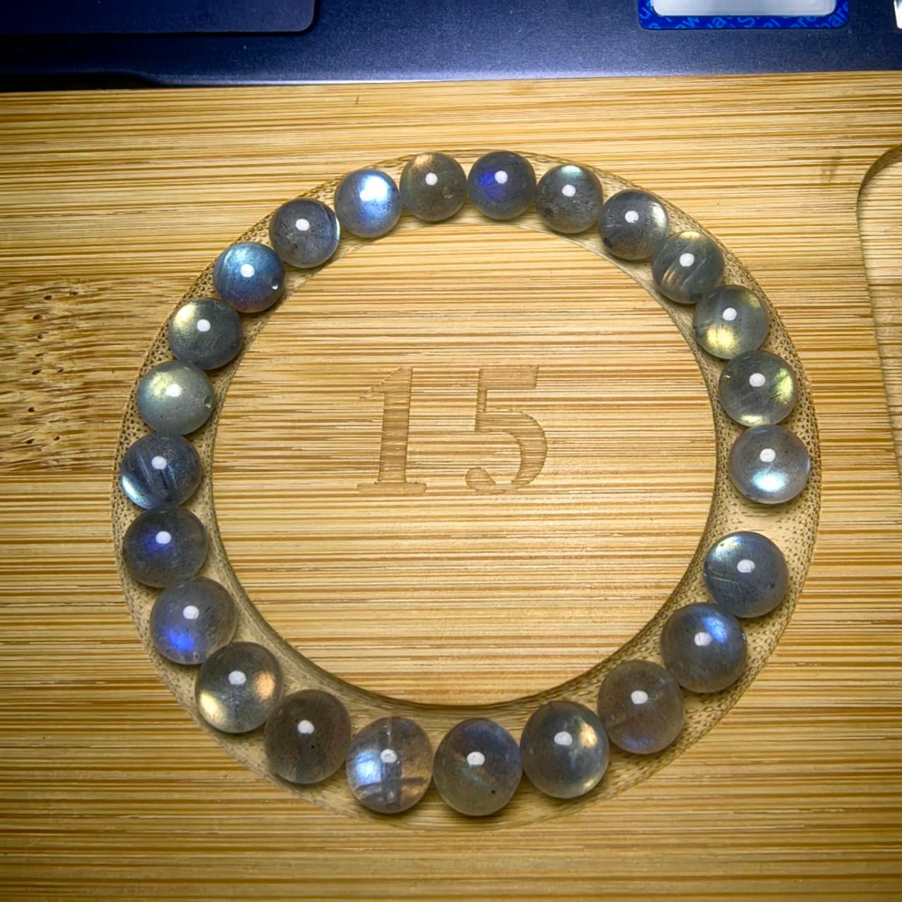 ╭＊穿越。彩光＊╮天然彩光拉長石手鍊 7.4mm 手圍15 手串 晶礦 水晶