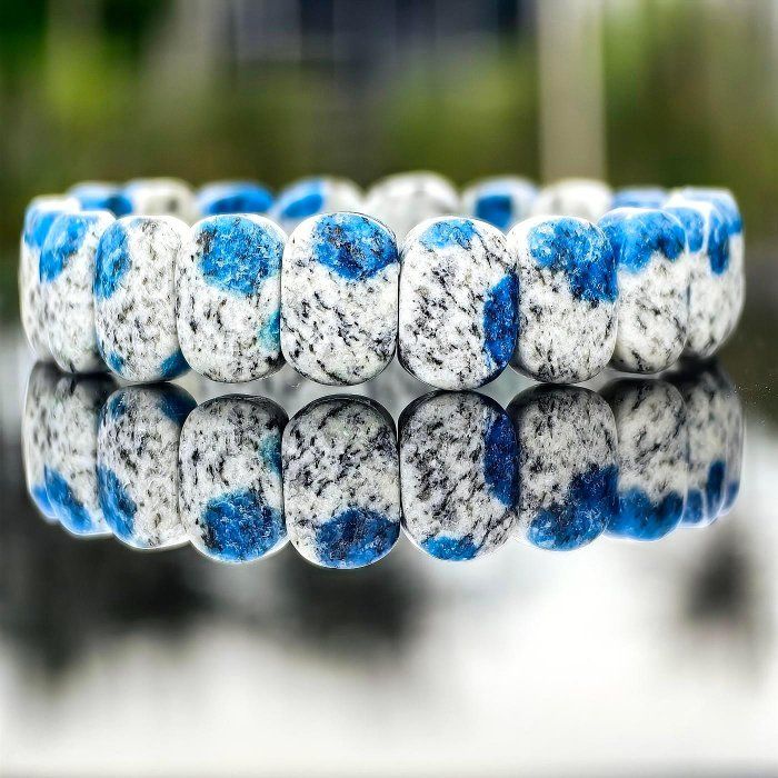 ╭＊一圖一物＊╮天然K2 Blue 寶石手排14mm 手圍16.5 水晶 礦石 能量礦
