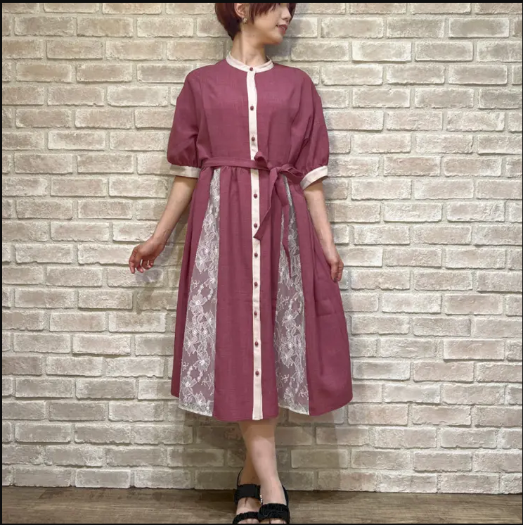 axes femme レース切替シャツワンピース