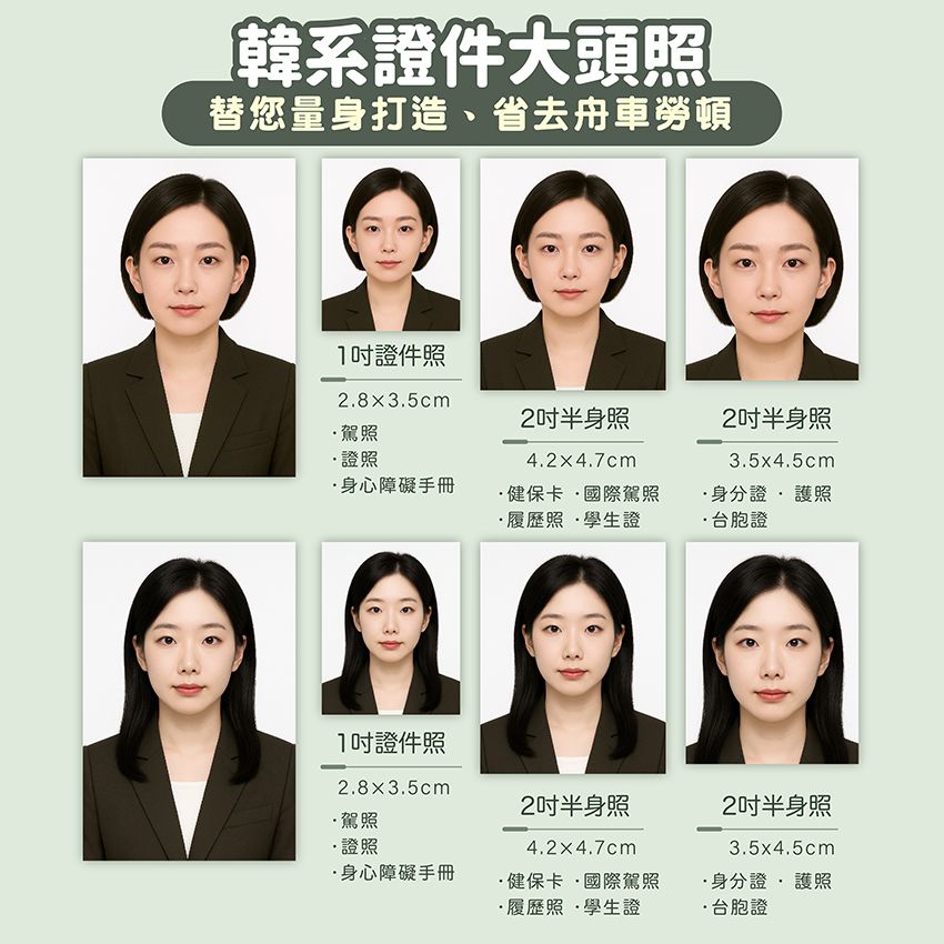 💚韓式證件大頭照💚客製 2吋證件照 護照 身分證照 1吋大頭照