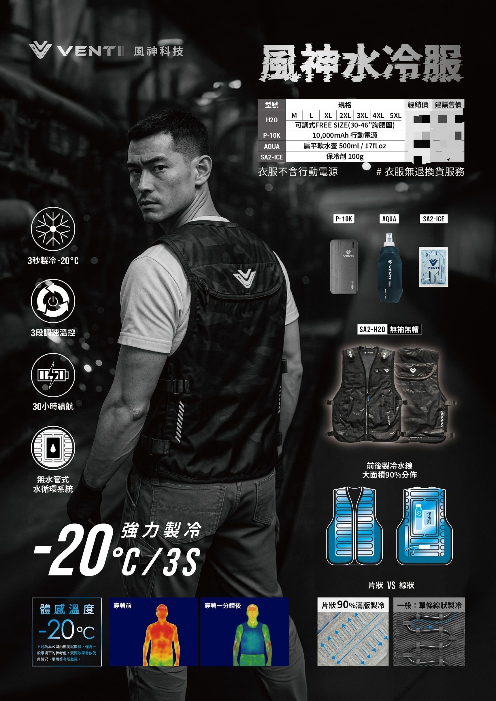 最新風神水冷服 片狀製冷 降溫3段調速水冷衣 水冷背心（VENTI風神）