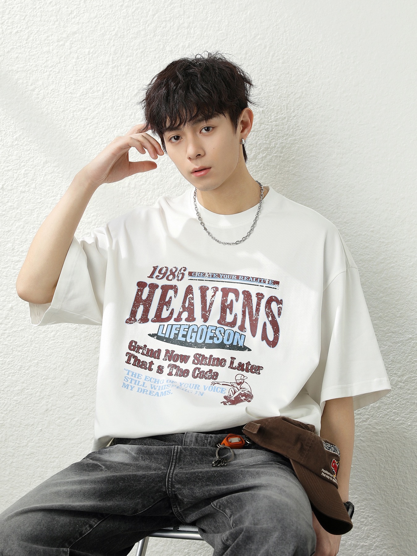 美式破碎字母印花T恤（三色）